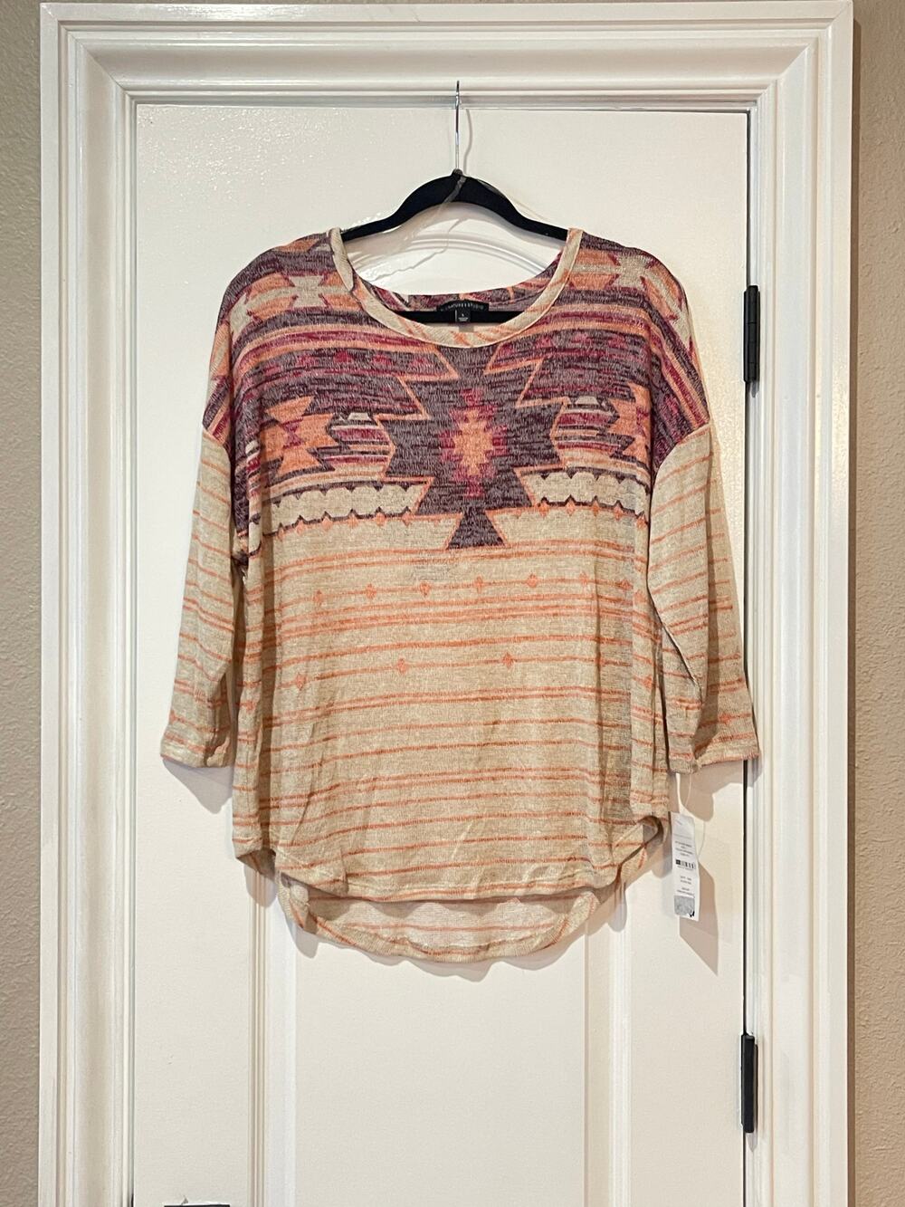 New Signature Studio Top Crochet Overlay Aztec Womens Top Large